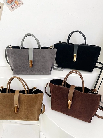 Borsa Tote Grande Capacità Rétro Occidentale per Donna 2025 Primavera Nuova Borsa a Mano in Pelle PU Smerigliata Borsa a Tracolla con Serratura in Metallo Dorato
