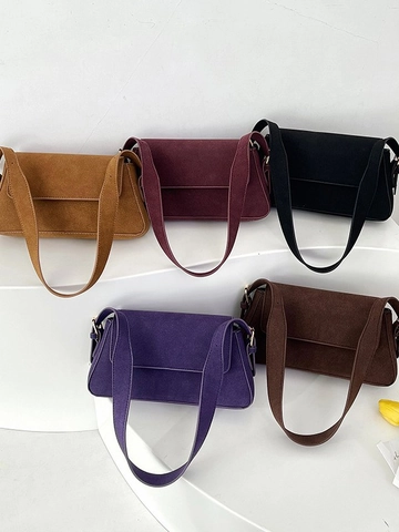Vintage Women Underarm Bag Matte PU Leather Shoulder Bag Minimalist Retro Baguette Bag With Adjustable Strap Flap Handbag