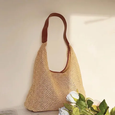 Borsa Tote in Paglia Intrecciata Retrò da Donna Grande Capacità Borsa a Tracolla da Sottobraccio Stile Spiaggia Vacanza Con Pochette