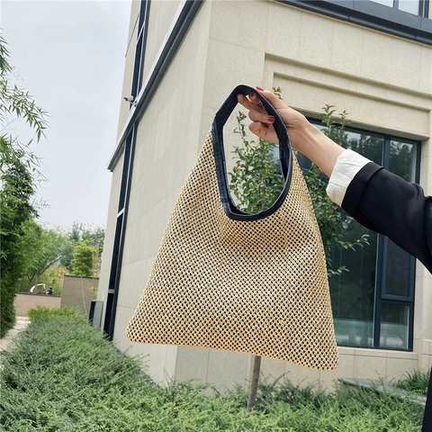 Borsa Tote in Paglia Intrecciata Retrò da Donna Grande Capacità Borsa a Tracolla da Sottobraccio Stile Spiaggia Vacanza Con Pochette