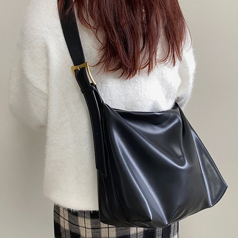 Damen Große Kapazität Hobo Tasche Minimalistische PU Leder Tote Bag Mit Verstellbarem Breit Riemen Casual Schultertasche