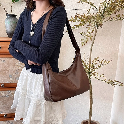 Damen Große Kapazität Hobo Tasche Minimalistische PU Leder Tote Bag Mit Verstellbarem Breit Riemen Casual Schultertasche