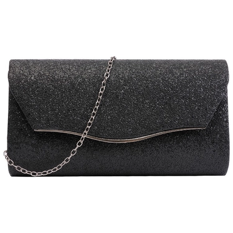 Pochette Donna Elegante con Glitter Borsa da Sera PU con Tracolla a Catena Finitura in Metallo a V per Matrimonio Banchetto Festa