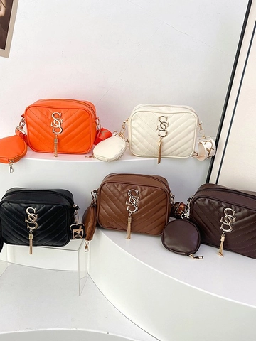 Damen Mode V-Gesteppt PU Leder Umhängetasche Breiter Muster-Riemen Kleine Quadratische Schultertasche Mit Rundem Geldbeutel Metall-Logo Quaste