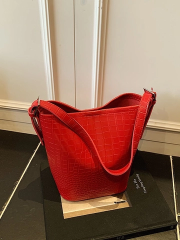 Borsa a Secchiello da Donna alla Moda con Motivo a Coccodrillo in Pelle PU Borsa a Tracolla con Custodia Interna Versatile