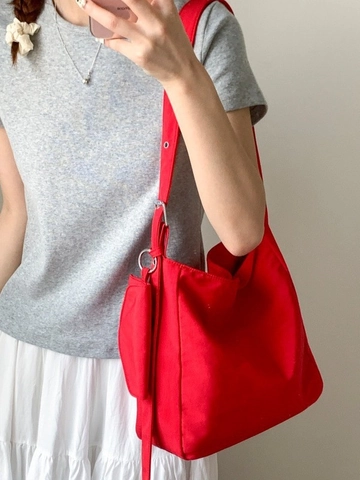Women's Large Capacity Canvas Shoulder Bag Korean Style Solid Color Hobo Tote Bag With Small Pouch Casual Shopping Bag