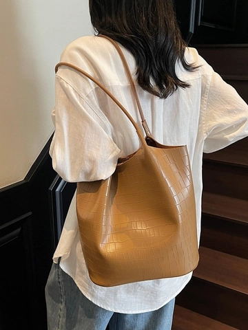 Damen Große Kapazität PU Leder Krokodilmuster Tote Bag Urban Minimalistische Schultertasche Mit Kleiner Tasche Pendler Büro Shopper