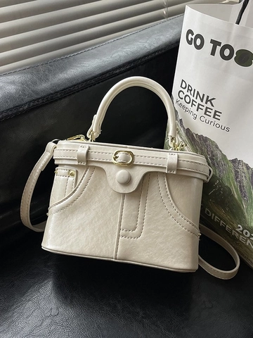 Vintage PU Leer Box Tas Voor Dames Mode Denim Stijl Zak Ontwerp Schoudertas Crossbody Tas Handtas Met Metalen Gesp