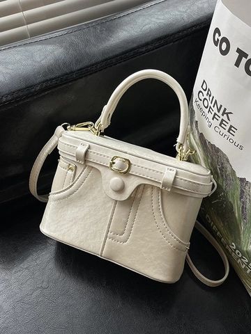 Vintage PU Leer Box Tas Voor Dames Mode Denim Stijl Zak Ontwerp Schoudertas Crossbody Tas Handtas Met Metalen Gesp