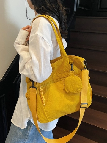 Damen Große Kapazität Nylon Tote Bag Minimalistisch Einfarbig Pendler Schulter Umhängetasche Mit Passendem Mini Rund Beutel