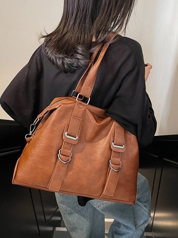 Große Kapazität Damen Tote Bag Vintage PU Leder Schultertasche Mit Abnehmbarem Gurt Mode Pendler Handtasche