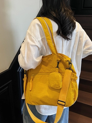 Damen Große Kapazität Nylon Tote Bag Minimalistisch Einfarbig Pendler Schulter Umhängetasche Mit Passendem Mini Rund Beutel