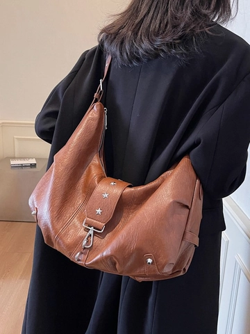 Borsa a Spalla Hobo in Pelle PU Grande Capacità Retro per Donna Vintage Rivetti a Stella Borsa Tote Tracolla Pendolare Casual