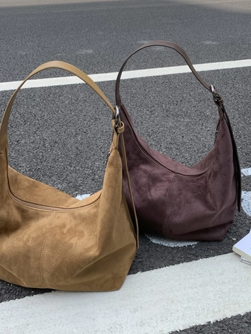 Borsa a Spalla Hobo in Pelle PU con Texture Scamosciata Grande Capacità per Donna Borsa Tote Vintage con Tracolla Regolabile