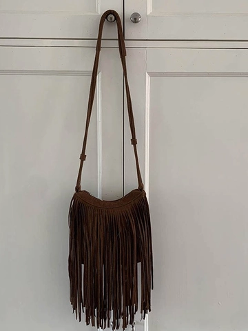 Borsa a Spalla con Nappine Bohemien Vintage da Donna in Ecopelle PU Scamosciata Borsa a Tracolla Moda Casual per Cellulare