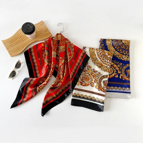Pañuelo Cuadrado de Satén con Estampado Barroco Vintage para Mujer Estilo de Palacio Diadema Retro Elegante Bandana para el Cuello