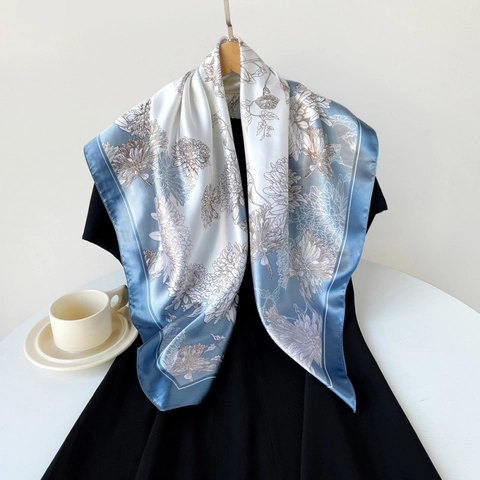 Damen Vintage Blumendruck Satin Quadratischer Schal Eleganter Glatter Dekorativer Kopftuch Halstuch Bandana Für Den Täglichen Reise Accessoire