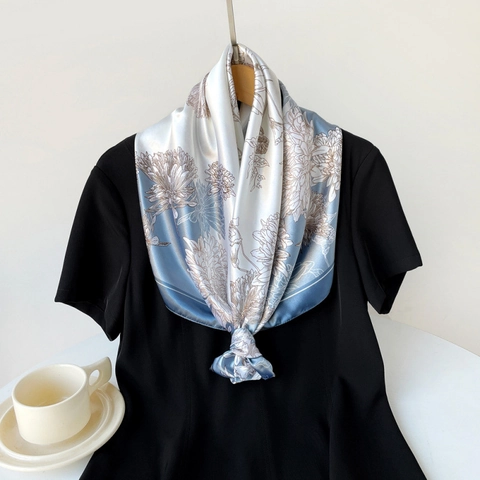 Damen Vintage Blumendruck Satin Quadratischer Schal Eleganter Glatter Dekorativer Kopftuch Halstuch Bandana Für Den Täglichen Reise Accessoire