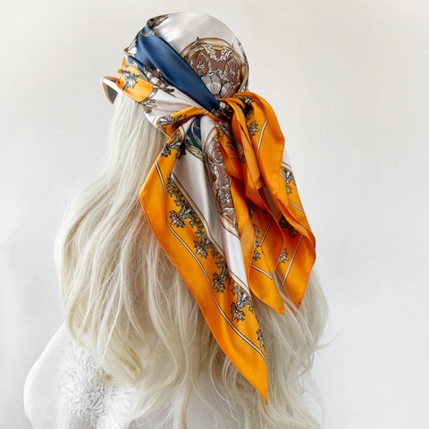 Vintage Barok Print Satijn Vierkante Sjaal Voor Vrouwen Paisley Patroon Groot Elegant Bandana Hoofddoek Halssjaal Accessoire