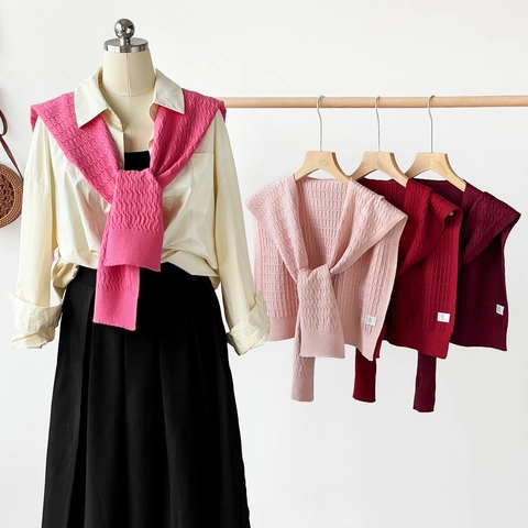 Women's Solid Color Knitted Shawl False Collar Cable Knit Waffle Weave Decorative Neck Wrap Casual Office Capelet Accessory