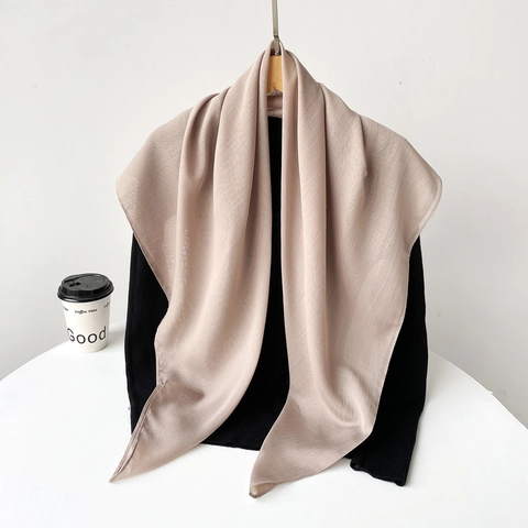 Women Pure Color Turkish Yarn Large Square Scarf Elegant Lightweight Polyester Satin Feel Hijab Wrap Fashion Solid Shawl For Women