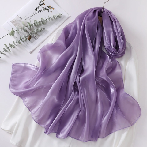Elegant Shiny Organza Scarf For Women Lightweight Metallic Luster Long Shawl Wrap Versatile Solid Color Hijab Headscarf