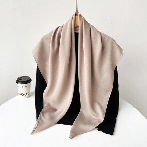Women Pure Color Turkish Yarn Large Square Scarf Elegant Lightweight Polyester Satin Feel Hijab Wrap Fashion Solid Shawl For Women