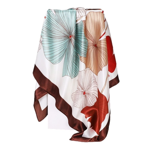 Vintage Floral Print Satin Square Scarf Silk Feeling Headscarf Shawl Wrap For Women Decorative Neck Scarf Bag Accessory
