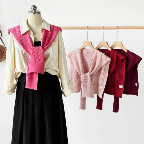 Scialle da Donna a Maglia Tinta Unita Colletto Finto a Trecce Trama a Nido d'Ape Avvolgi Collo Decorativo Accessorio Capelet Casual