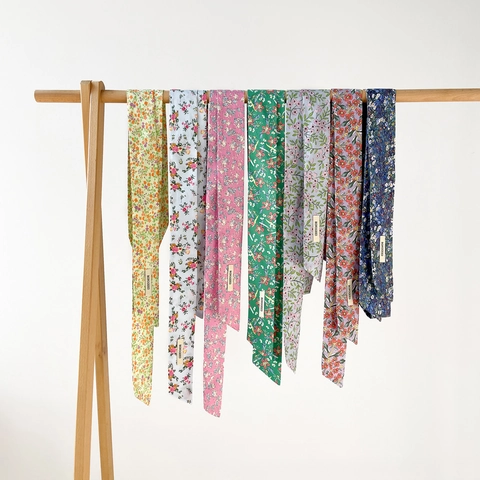 Vintage Floral Cotton Ribbon Scarf For Women Long Narrow Neck Scarf Handbag Handle Ribbon Decoration Bow Hair Tie Accessory