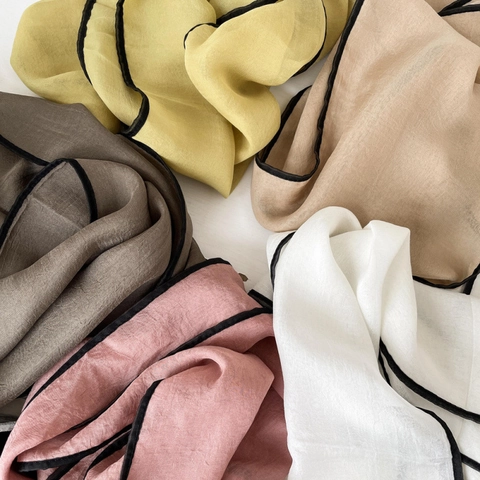 Solid Color Narrow Long Scarf With Black Contrast Border Elegant Satin Look Polyester Headband Neck Scarf For Women Daily Accessories