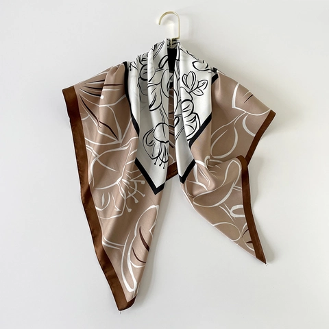 Women Elegant Satin Square Scarf Floral Print Silk Like Large Shawl Head Scarf For Daily Office Travel Fashion Accessories