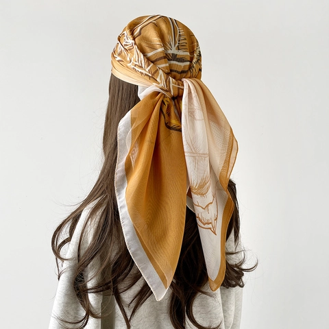 Elegant Floral Print Satin Square Scarf French Gradient Sun Protection Headscarf For Women Fashion Neck Scarf Accessories