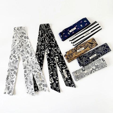 Elegante Bufanda Estrecha para Mujer Estampado Floral Seda Artificial Lazo para el Pelo Diadema Vintage Pañuelo Decoración Bolso