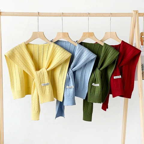 Chale de Punto Calado para Mujer de Estilo Coreano Color Sólido Cuello Falso Decorativo Chale de Hombro Casual a la Moda