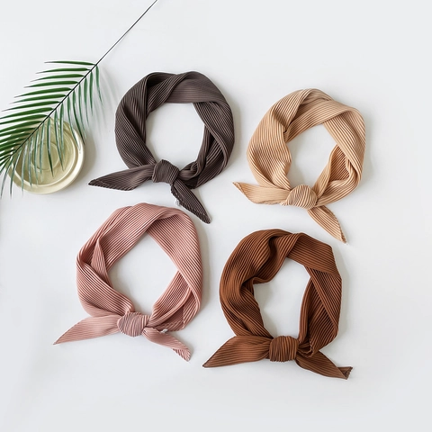 Women Pleated Artificial Pearl Chiffon Hijab Solid Color Square Scarf Elegant Plisse Head Wrap For Muslim Religious Daily Wear