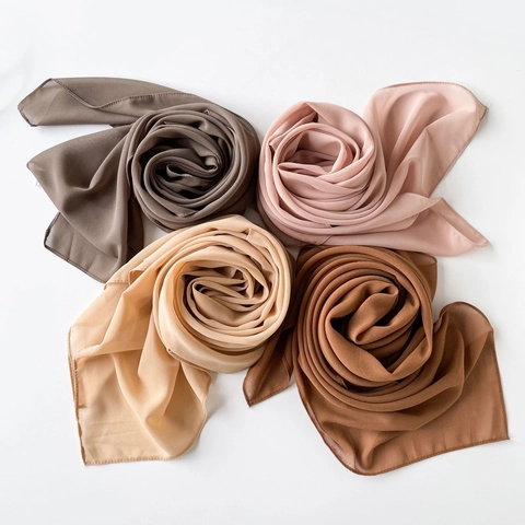 Women Artificial Pearl Chiffon Square Scarf Elegant Solid Color Lightweight Headscarf Hijab Soft Fashion Accessories Shawl Wrap