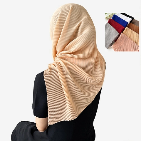 Hiyab de Gasa Plisada de Color Sólido para Mujer Pañuelo Cuadrado Modesto para Uso Diario Accesorios para Mujer