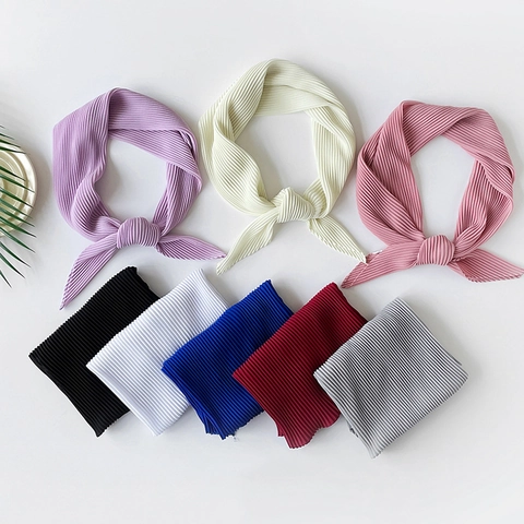 Women Pleated Artificial Pearl Chiffon Hijab Solid Color Square Scarf Elegant Plisse Head Wrap For Muslim Religious Daily Wear