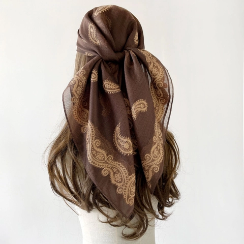 Vintage Paisley Pattern Hollow Cut Satin Square Scarf For Women Professional Decorative Elegant Silk Like Neck Scarf Accessory