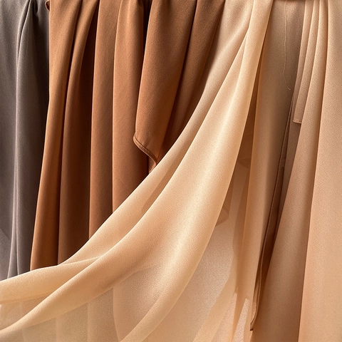 Damen Einfarbiger Künstliche Perlen-Chiffon Hidschab Satin Langer Schal Leicht Atmungsaktiv Muslimischer Kopfwickel Ethnische Stil Schal