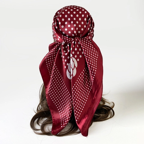 Elegant Polka Dot Camellia Satin Square Scarf For Women Vintage Silk Like Hair Accessory Fashion Neck Scarf Lightweight Wrap