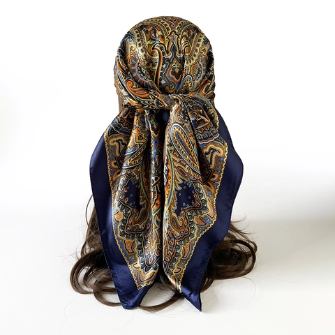 Vintage Paisley Bedruckt Satin Quadratischer Schal Damen Elegant Seidiges Gefühl Kopftuch Schultertuch Mode Tasche Schal Bandana