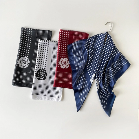 Elegant Polka Dot Camellia Satin Square Scarf For Women Vintage Silk Like Hair Accessory Fashion Neck Scarf Lightweight Wrap