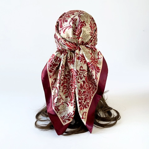 Luxury Baroque Floral Satin Square Scarf For Women Vintage Damask Print Large Bandana Silky Hair Neck Head Scarf Wrap