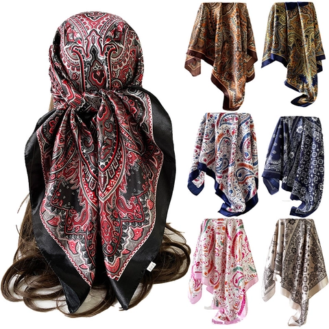 Vintage Paisley Bedrukte Satijnen Vierkante Sjaal voor Dames Elegante Silk Feel Hoofddoek Sjaal Wrap Mode Tas Sjaal Grote Bandana