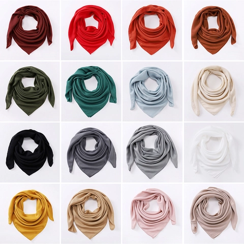 Women Solid Color Faux Cotton Linen Square Scarf Vintage Satin Soft Breathable Hijab Bandana For Daily Travel Accessory