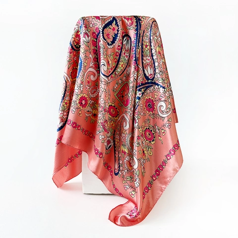Damen Vintage Paisley-Druck Satin Quadratisches Halstuch Polyester Kopftuch Elegantes Foulard Schal Für Party Alltag
