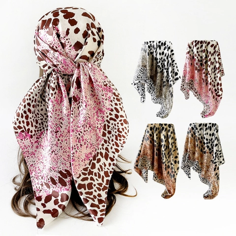 Leopardenmuster Satin Quadratischer Schal Vintage Tiermuster Farbblock Modischer Kopfschmuck Halsband Für Damen Zubehör