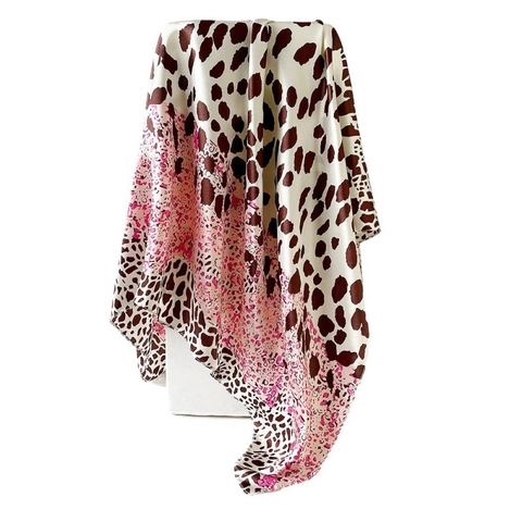 Women Fashion Leopard Print Square Scarf Satin Polyester Chic Headscarf Daily Versatile Neck Scarf Hair Accessories
